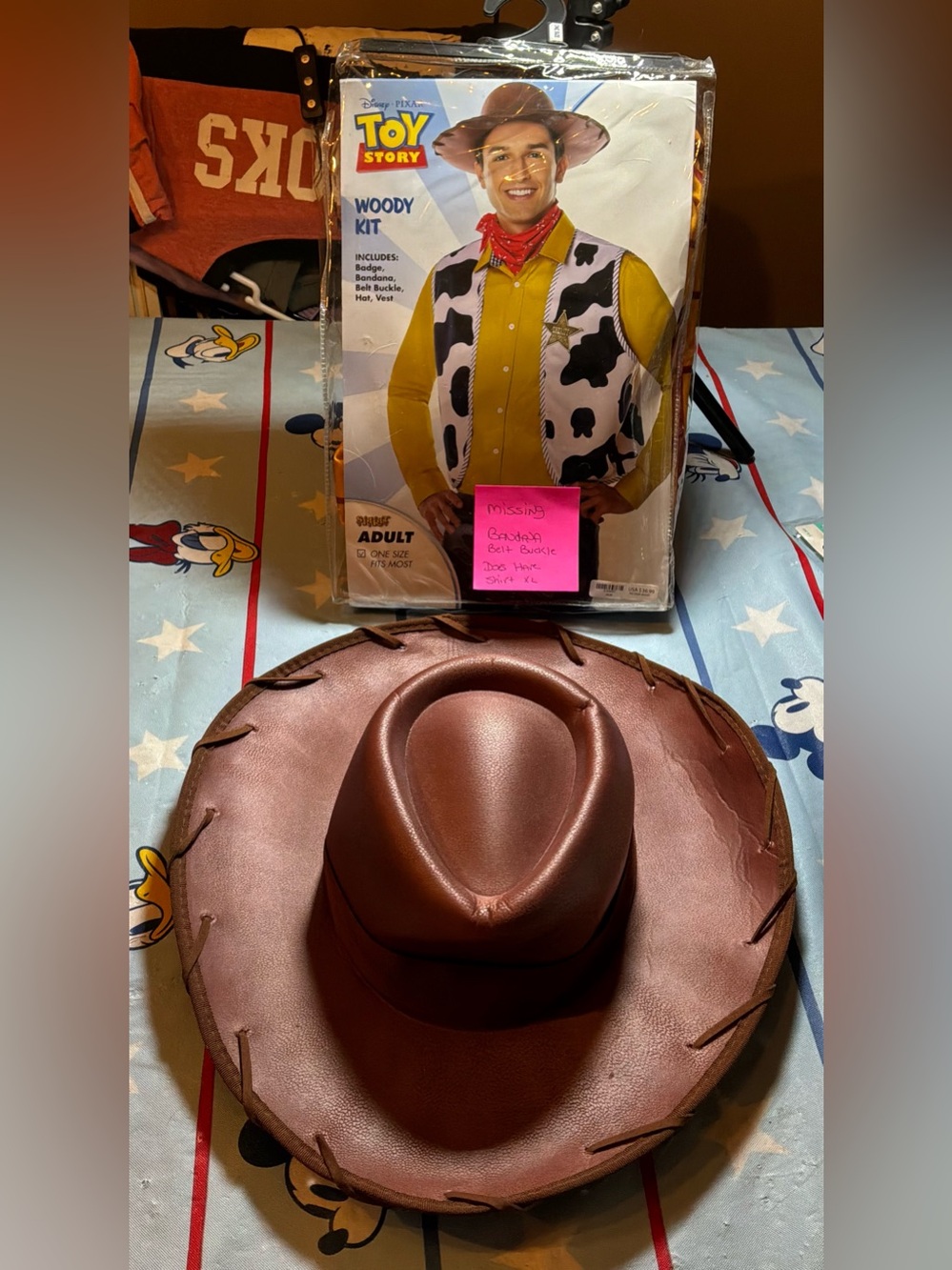Disney pixar Toy Story Woody kit , hat , vest and XL adult shirt